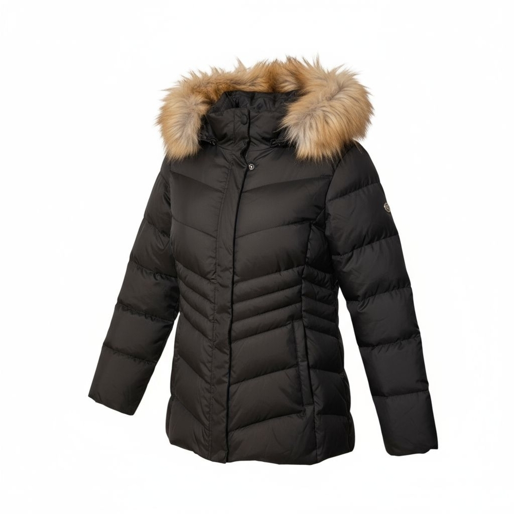 Women's Black Puffer Jacket with Faux Fur Hood CALVIN KLEIN